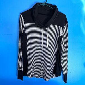 Eddie Bauer Long Sleeve Cowl Neck Top – Black/White Stripe, Pullover Style